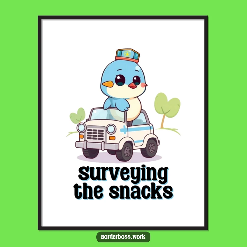 Funny Bluebird Patrol Poster: Whimsical Wall Art for Watchful Eyes