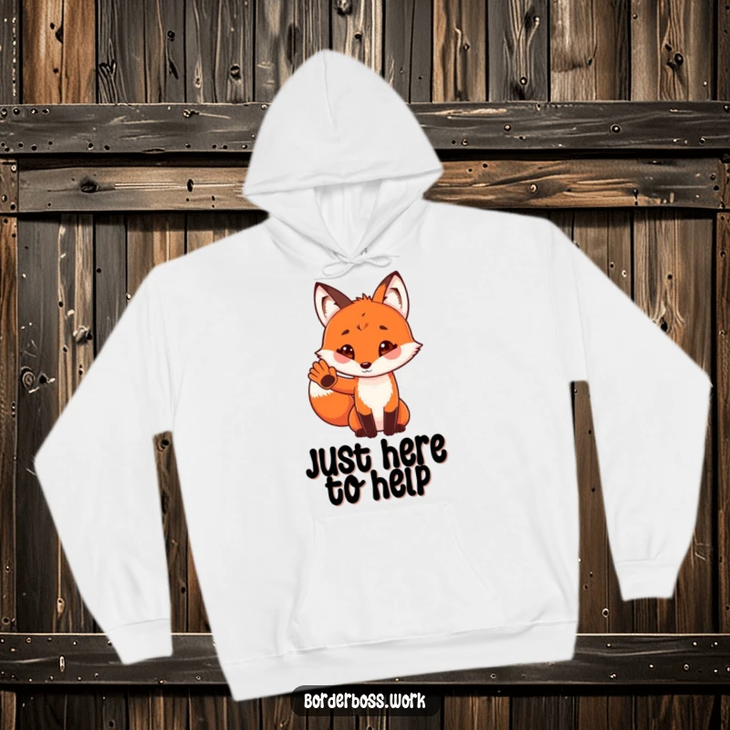 Funny hoodie showcasing a playful red fox in uniform, offering a cute salute with its tiny paw, cozy and delightful.