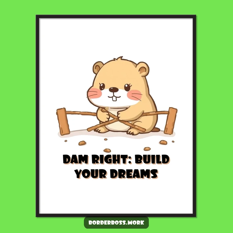 Free Printable Wall Art: Diligent Beaver Border Funny Downloadable Decor