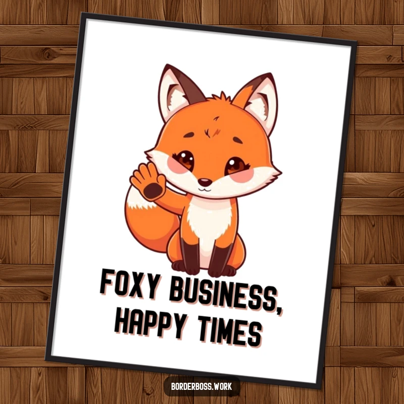 Funny Free Printable Fox Wall Art featuring a playful red fox giving a cute tiny paw salute.