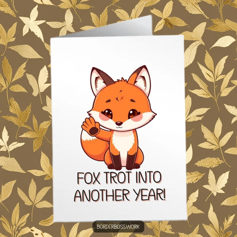 Funny Free Printable Fox Birthday Card: A playful red fox giving a cute salute with its tiny paw.