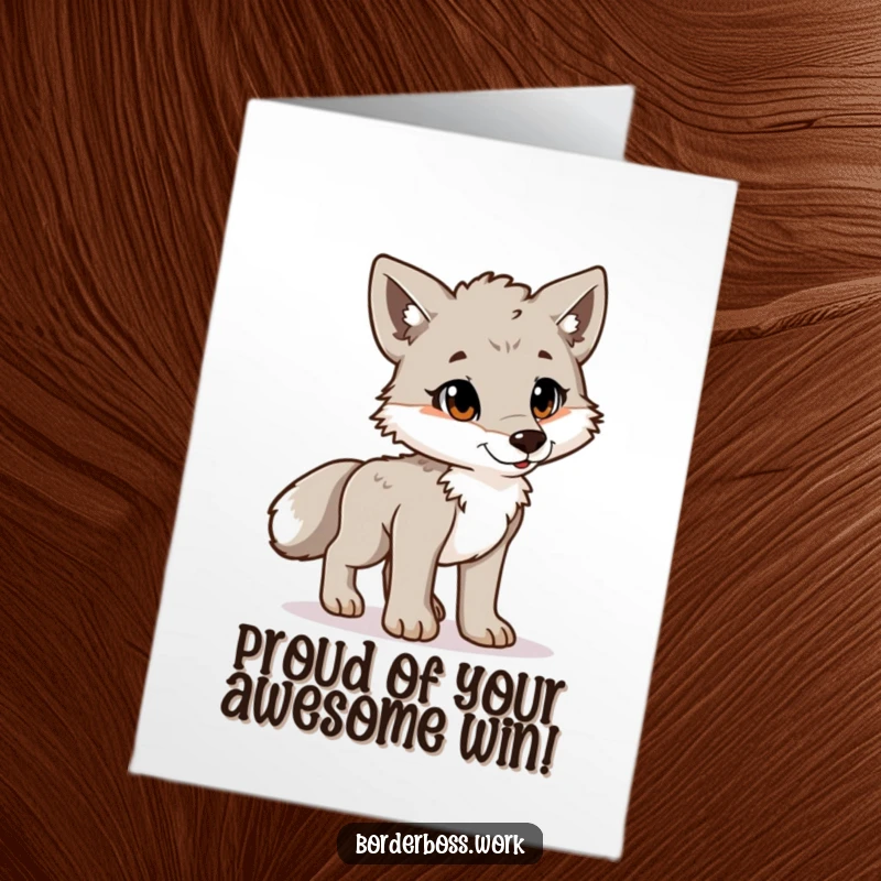 Funny Free Printable Congratulations Card: Playful wolf cub stands tall and proud, celebrating a magnificent accomplishment together.