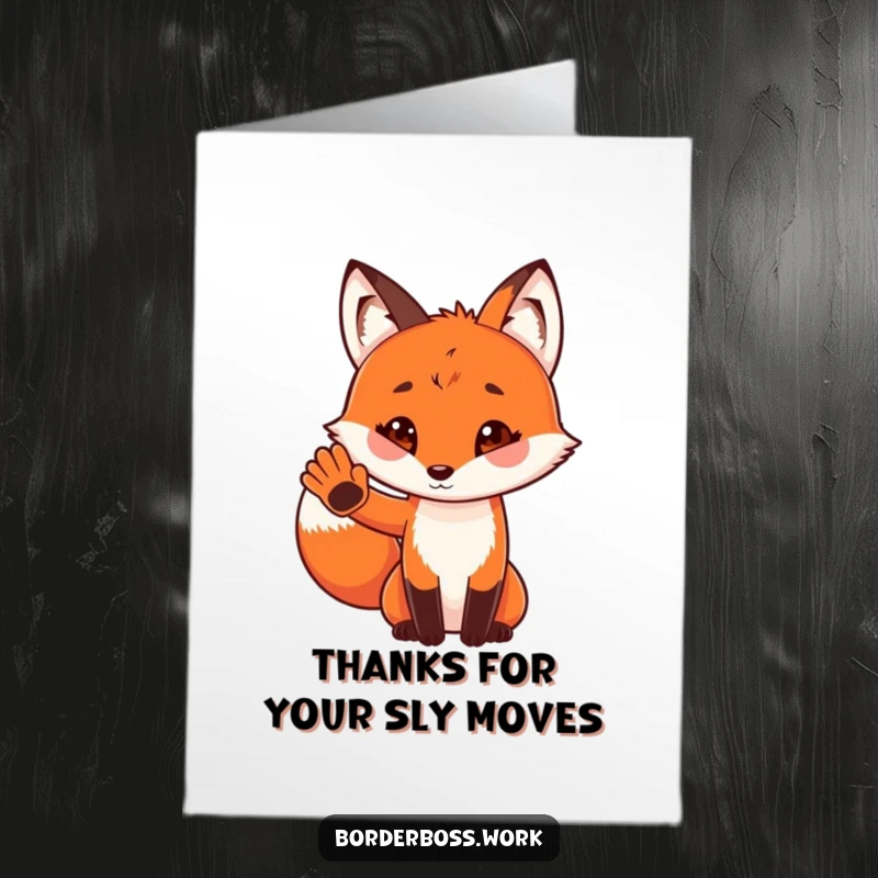 Funny Free Printable Fox Thank You Card: A red fox offers a tiny, playful paw salute as thanks.